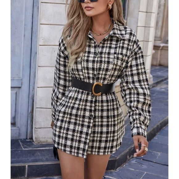 Drop Shoulder Plaid Tweed Pocket Coat - Picture 5 of 12